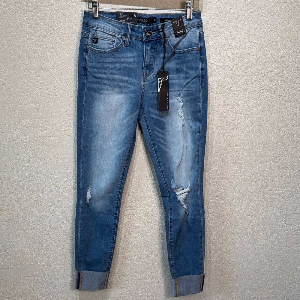 Lucky & Blessed Size 8 Mid Rise Skinny Fit‎ Ankle Cuffed Stretch Denim Jeans NWT
